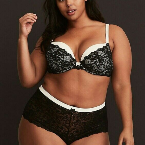 Torrid Plunge Bra Ivory Black Lace 36D - Picture 2 of 7